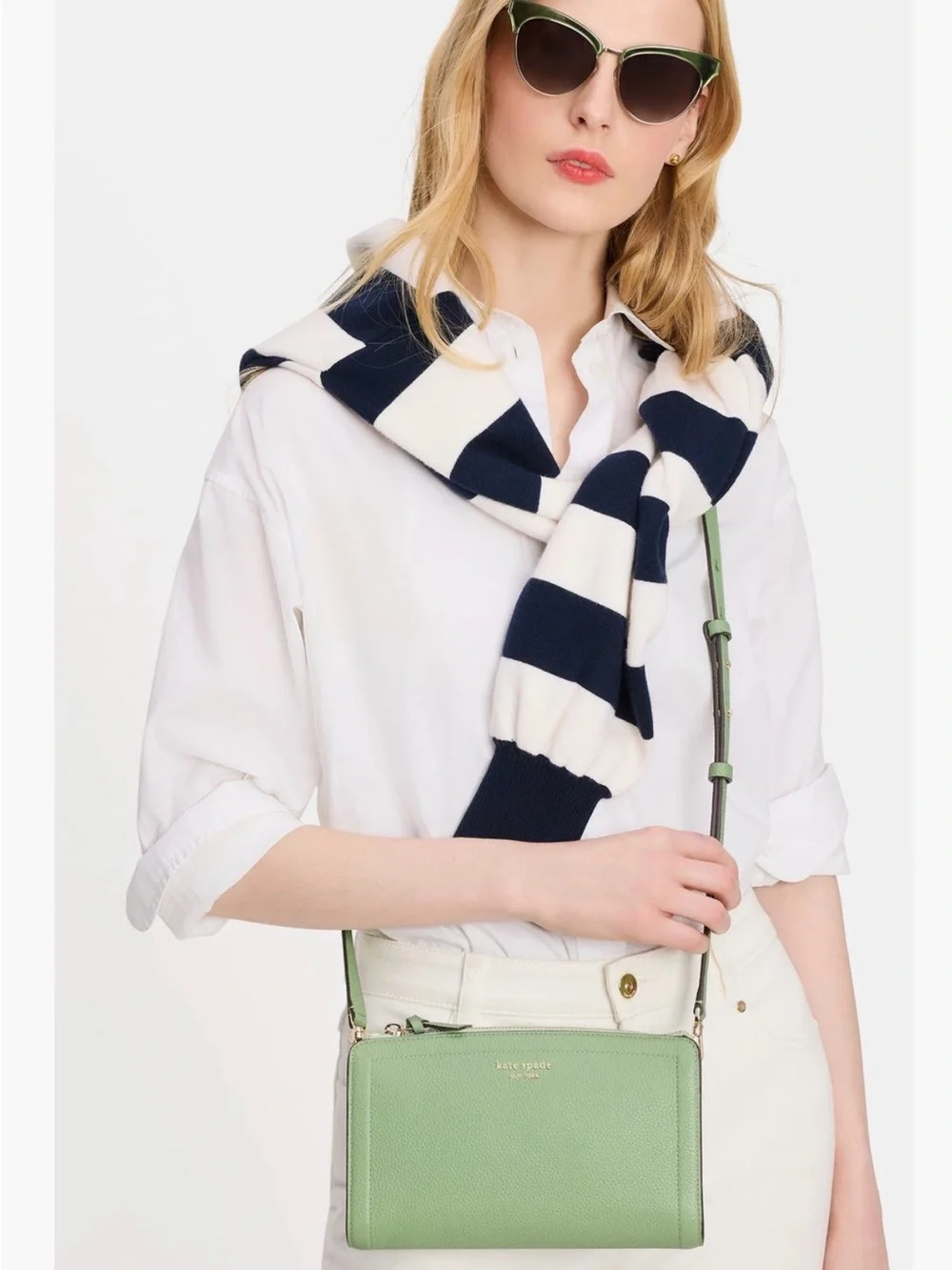 kate spade Mint Green Pebbled Leather Crossbody Bag with Gold Hardware